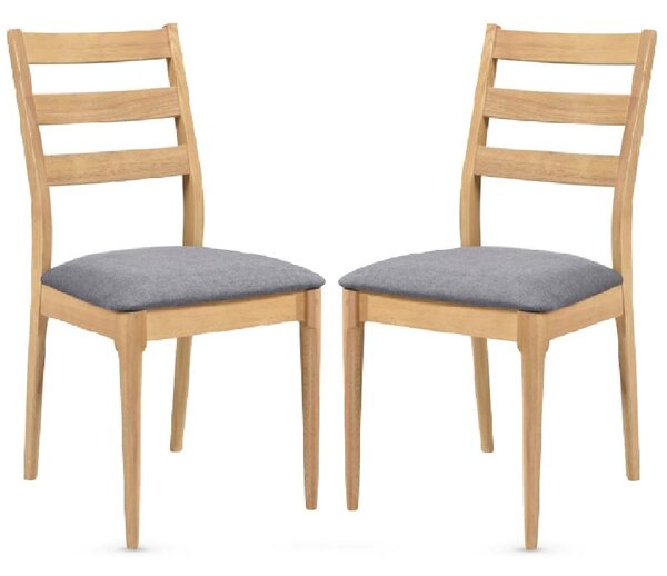 Orillia Oak Wooden Dining Chairs With Fabric Seat In Pair