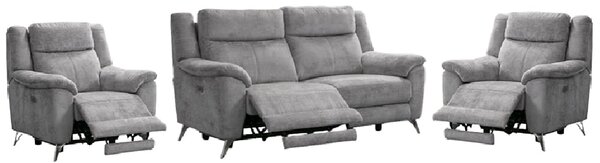 Mankato Fabric Electric Recliner 3+1+1 Seater Sofa Set In Ash