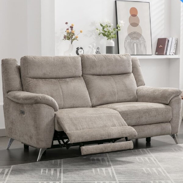 Mankato Fabric Electric Recliner 3 Seater Sofa In Fossil
