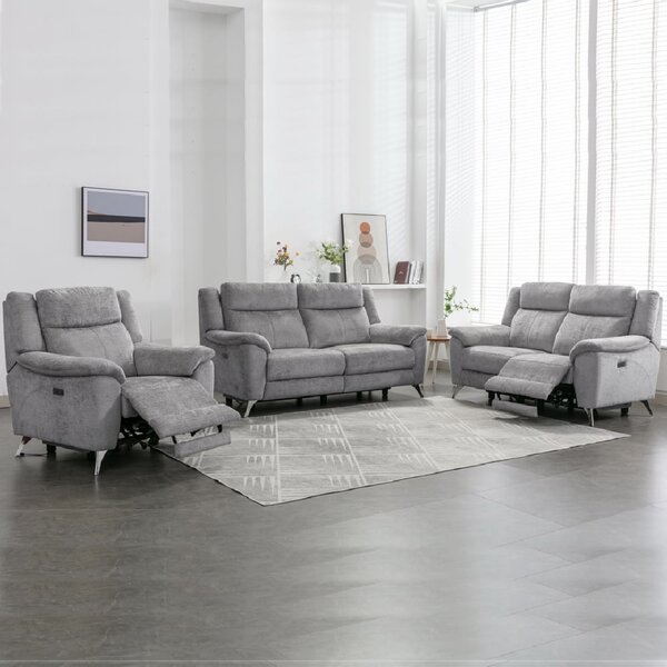 Mankato Fabric Electric Recliner Sofa Suite In Ash