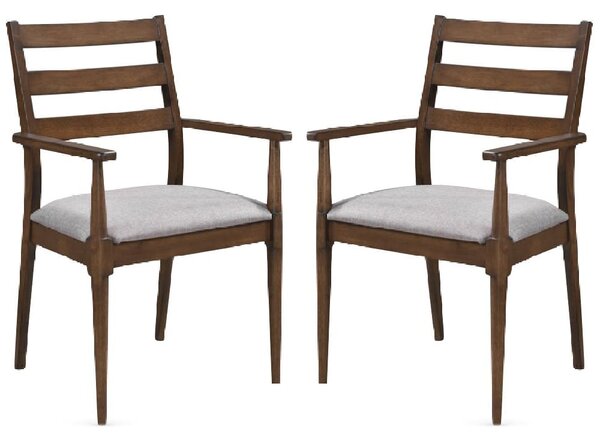 Orillia Walnut Wooden Carver Dining Chairs With Fabric Seat In Pair