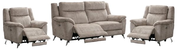 Mankato Fabric Electric Recliner 3+1+1 Seater Sofa Set In Fossil