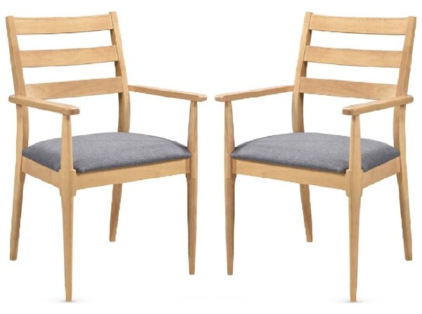 Orillia Oak Wooden Carver Dining Chairs With Fabric Seat In Pair