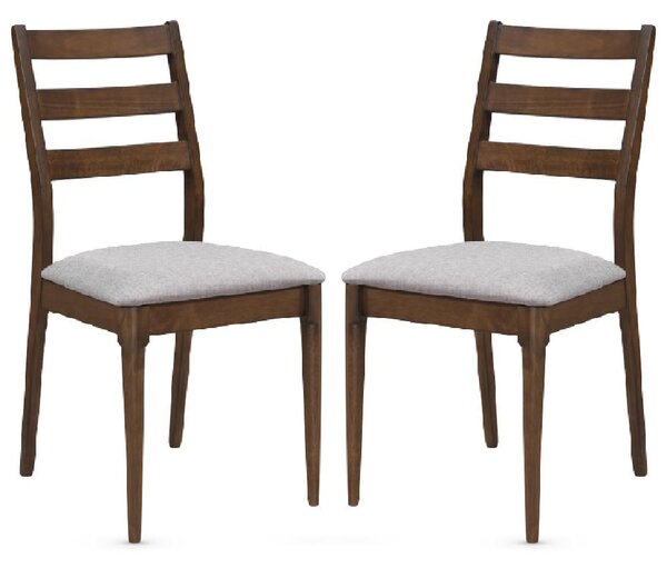 Orillia Walnut Wooden Dining Chairs With Fabric Seat In Pair