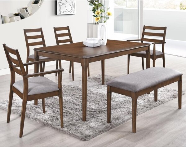 Orillia Wooden Dining Table With 4 Chairs And 1 Bench In Walnut