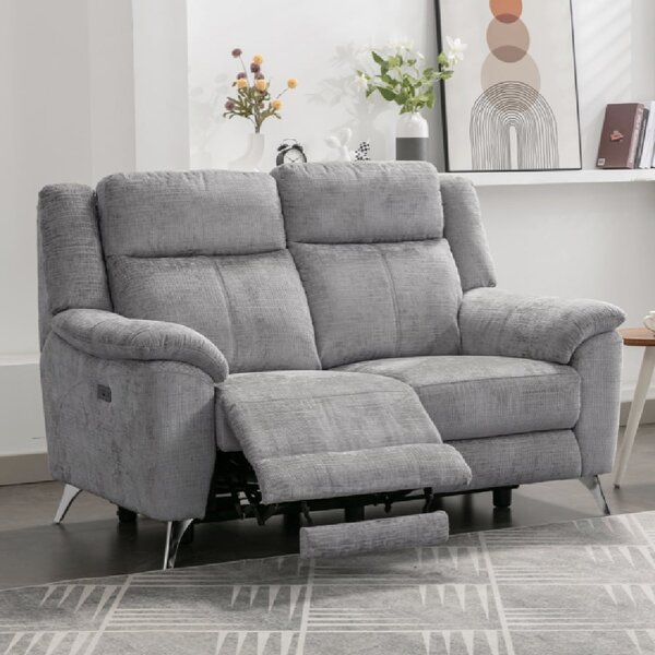 Mankato Fabric Electric Recliner 2 Seater Sofa In Ash