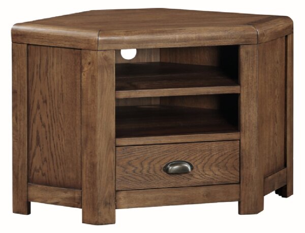 Ontario Wooden Corner TV Stand With 1 Drawer In Dark Oak