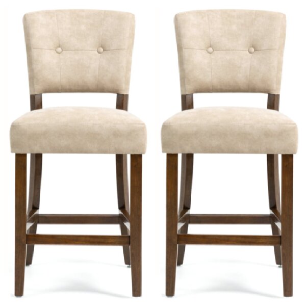 Ontario Beige Bison Fabric Bar Chairs In Pair