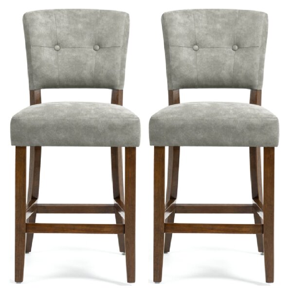 Ontario Grey Bison Fabric Bar Chairs In Pair