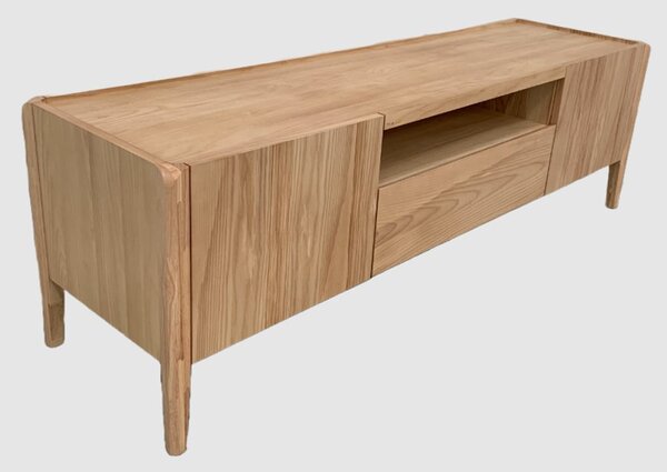 Adrian Wooden TV Stand With 2 Doors And 1 Drawer In Natural