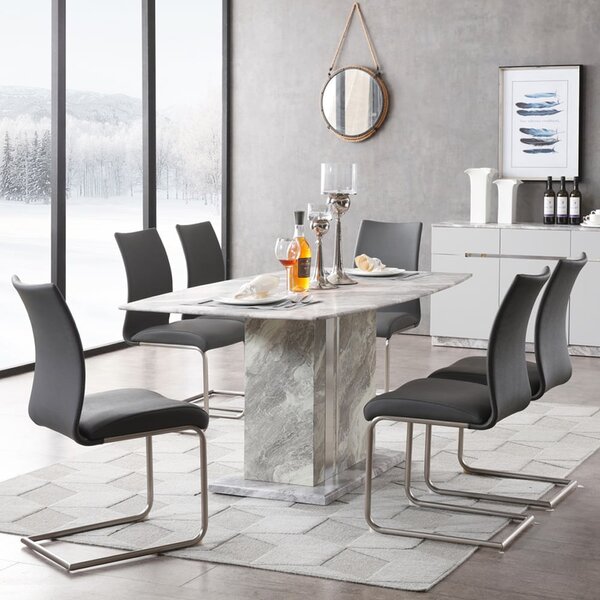 Amarillo Marble Dining Table With 6 Grey Chairs In Grey