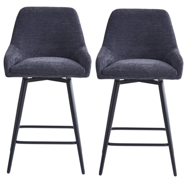 Omaha Graphite Grey Fabric Bar Chairs In Pair