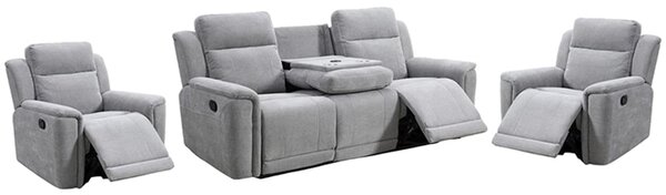 Sheridan Fabric Recliner 3+1+1 Seater Sofa Set In Light Grey