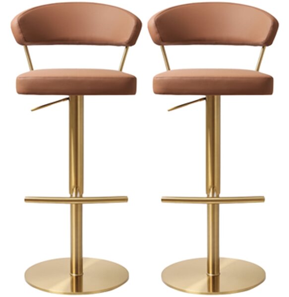 Sloan Brown Leather Bar Stools In Pair