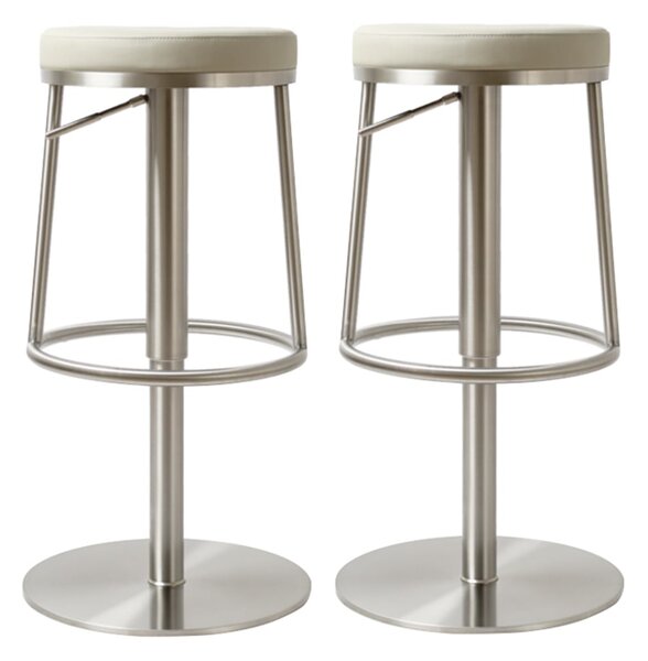 Visalia Light Grey PU Leather Bar Stools With Steel Base In Pair