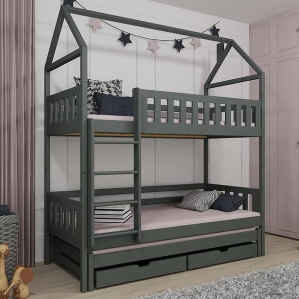 Irmo Wooden Bunk Bed And Trundle Without Mattress In Graphite