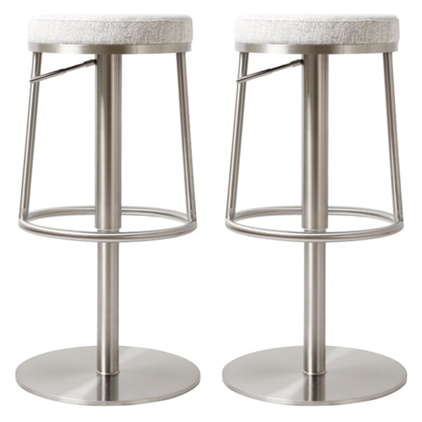 Visalia Silver Grey Fabric Bar Stools With Steel Base In Pair