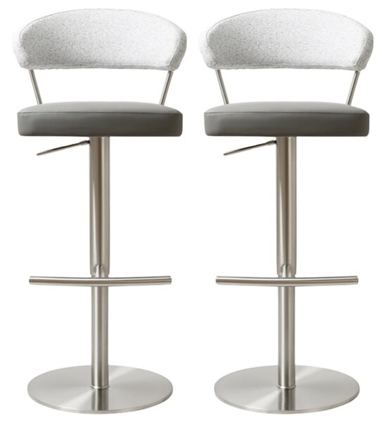 Sloan Grey Leather Fabric Bar Stools In Pair