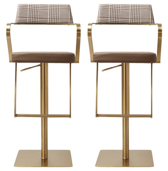 Turlock Mocha Leather Fabric Bar Stools In Pair