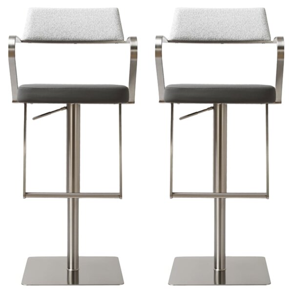 Turlock Grey Leather Fabric Bar Stools In Pair
