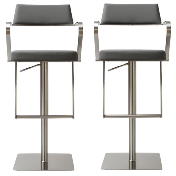 Turlock Grey Leather Bar Stools In Pair