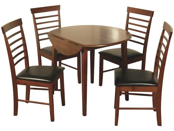 Marsic Wooden Round Drof Leaf Dining Table With 4 Chairs In Dark Oak