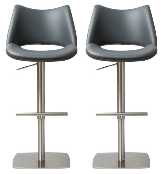 Cardwell Slate Grey PU Leather Bar Stools with Steel Base In Pair