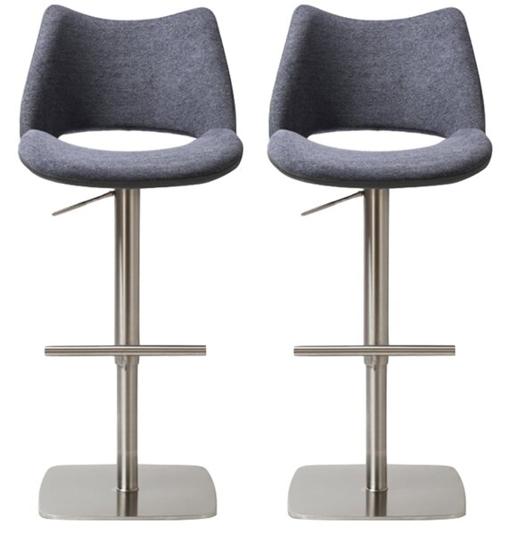 Cardwell Slate Grey Leather Fabric Bar Stools With Steel Base In Pair