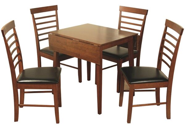Marsic Wooden Square Drof Leaf Dining Table With 4 Chairs In Dark Oak