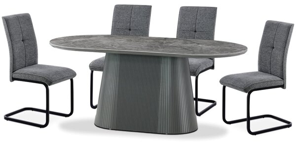 Bedford Sintered Stone Dining Table With 6 Vauxhall Chairs In Dark Grey