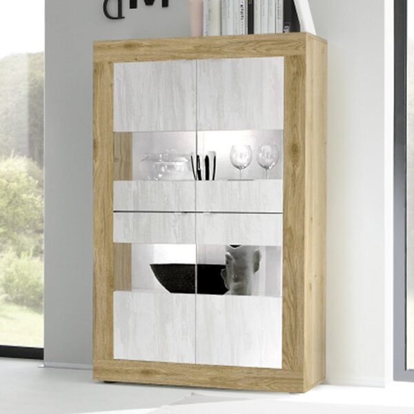 Taylor Wooden Display Cabinet 4 Doors In Cadiz And White With LED
