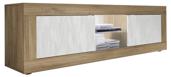 Taylor Wooden TV Stand 2 Doors In Mercure And White With LED