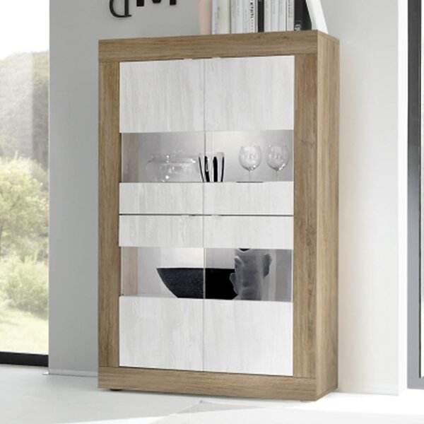 Taylor Wooden Display Cabinet 4 Doors In Mercure And White With LED