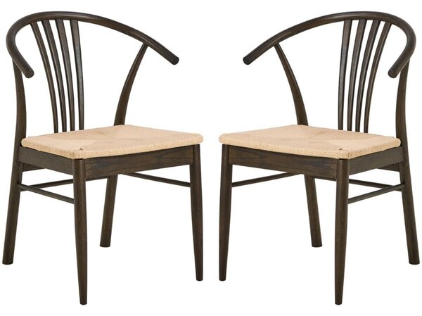 Ionia Off White Smoked Oak Rattan Dining Chairs In Pair
