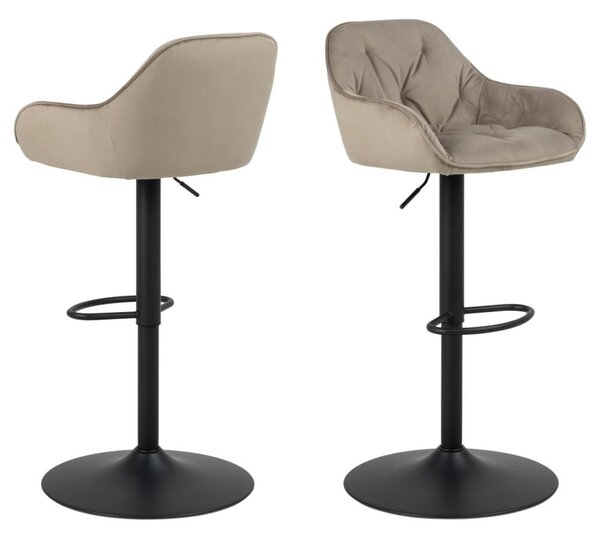 Bilbao Beige Velvet Bar Stools With Black Base In Pair