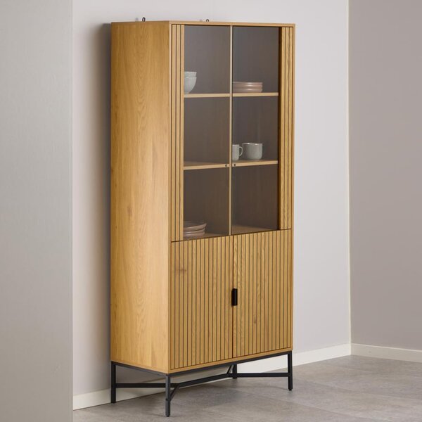 Japar Wooden Display Cabinet With 4 Doors In Oak And Black