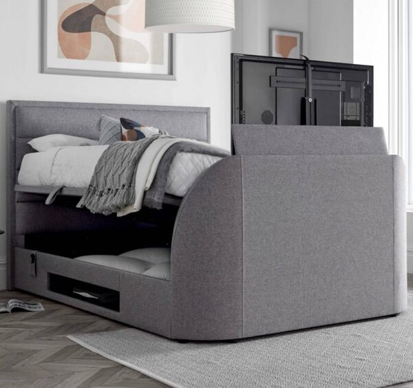 Kirkland Fabric Ottoman Storage Double TV Bed In Grey