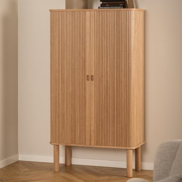 Lewiston Tall Wooden Storage Cabinet With 2 Sliding Doors In Oak