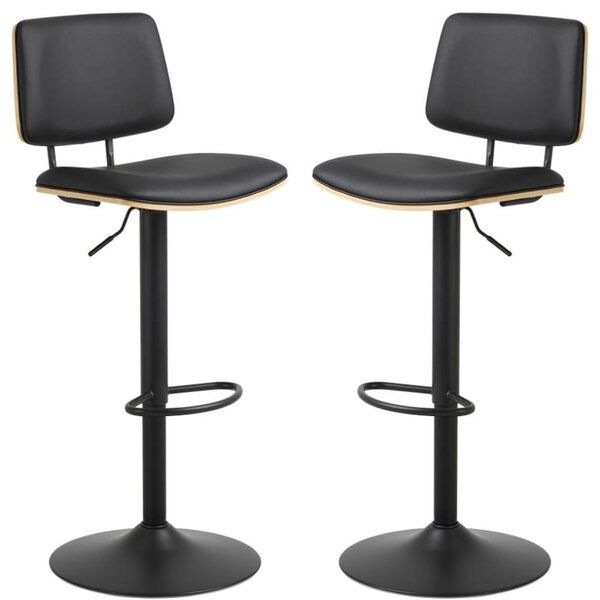Oxford Black Oak PU Leather Bar Stools With Steel Base In Pair