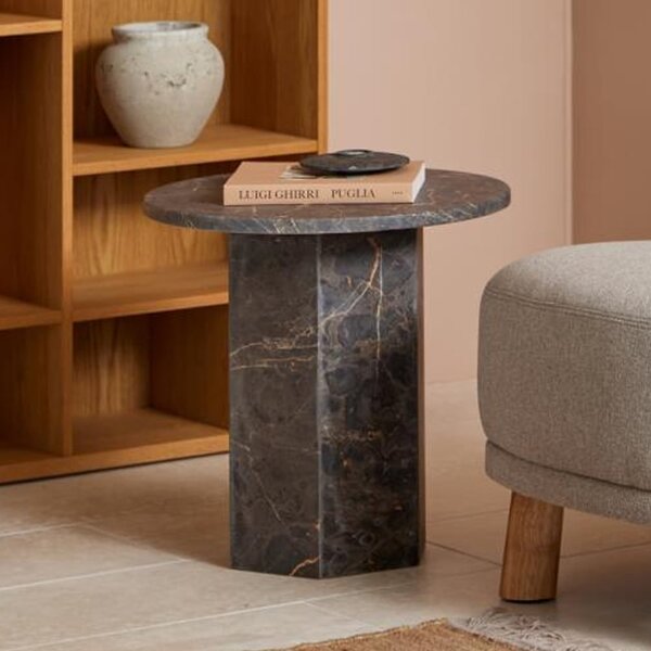 Niceville Marble Round Side Table In Matt Brown Marron