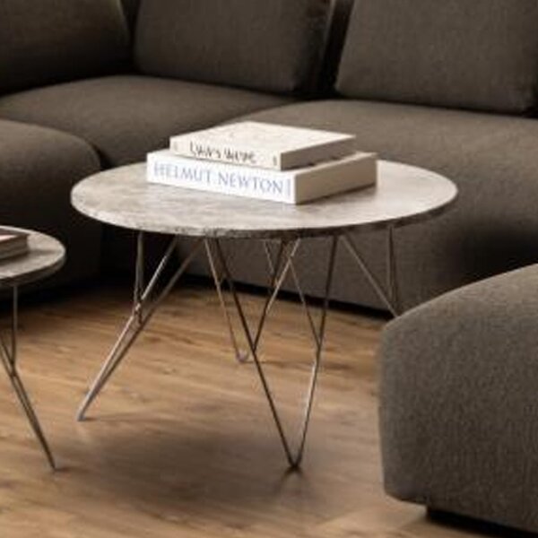 Putnam Marble Coffee Table With Chrome Legs In Grey Brown