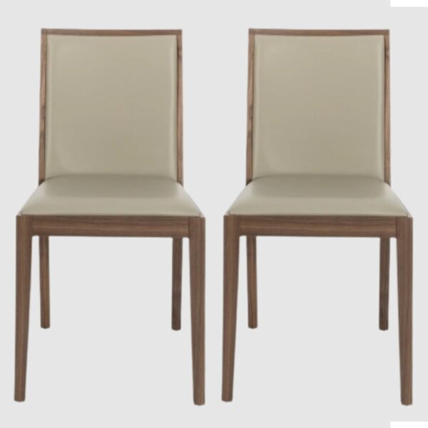 Lotus Walnut Wooden Dining Chairs With Stone Leather Seat In Pair
