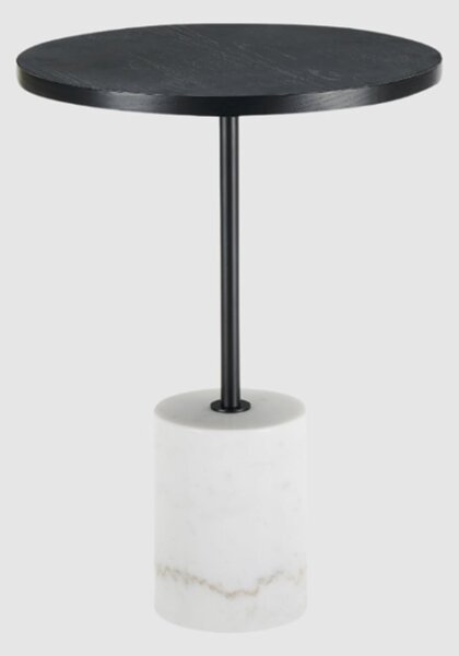 Bastrop Wooden Round Side Table With White Marble Base In Black