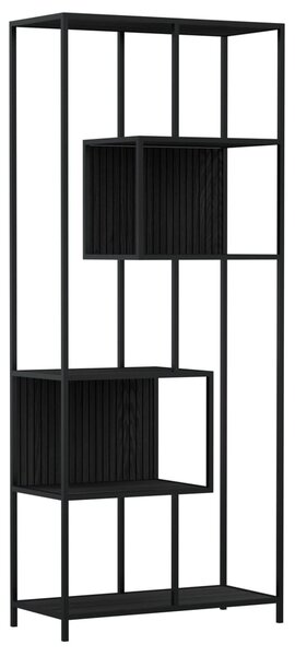 Salvo Wooden Bookcase With 5 Shelves And Back Panel In Ash Black