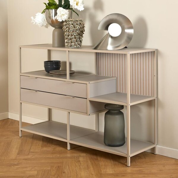 Salvo Wooden Bookcase With 2 Drawers And Back Panel In Grey
