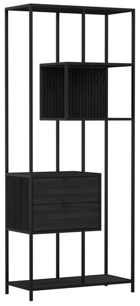 Salvo Wooden Bookcase With 2 Drawers And Back Panel In Ash Black
