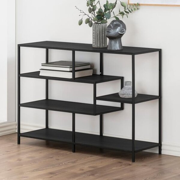 Salvo Wooden Bookcase With 4 Shelves In Ash Black