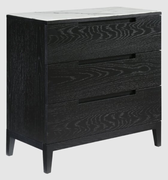 Orillia Wooden Chest Of 3 Drawers With Glass Top In Wenge