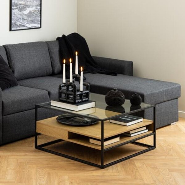 Rattvik Clear Glass Coffee Table In Matt Wild Oak