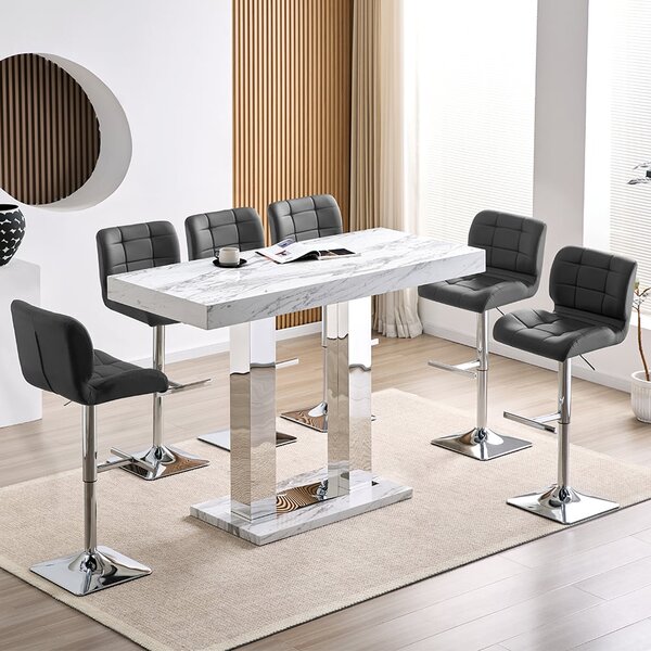 Caprice Large Filo Effect Gloss Bar Table 6 Candid Grey Stools